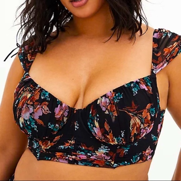 Torrid Floral Mesh Drawstring Bralette, Sizes 1X, 2X - Picture 3 of 6